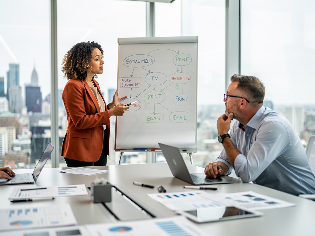 Sesión de estrategia para aparición en medios digitales